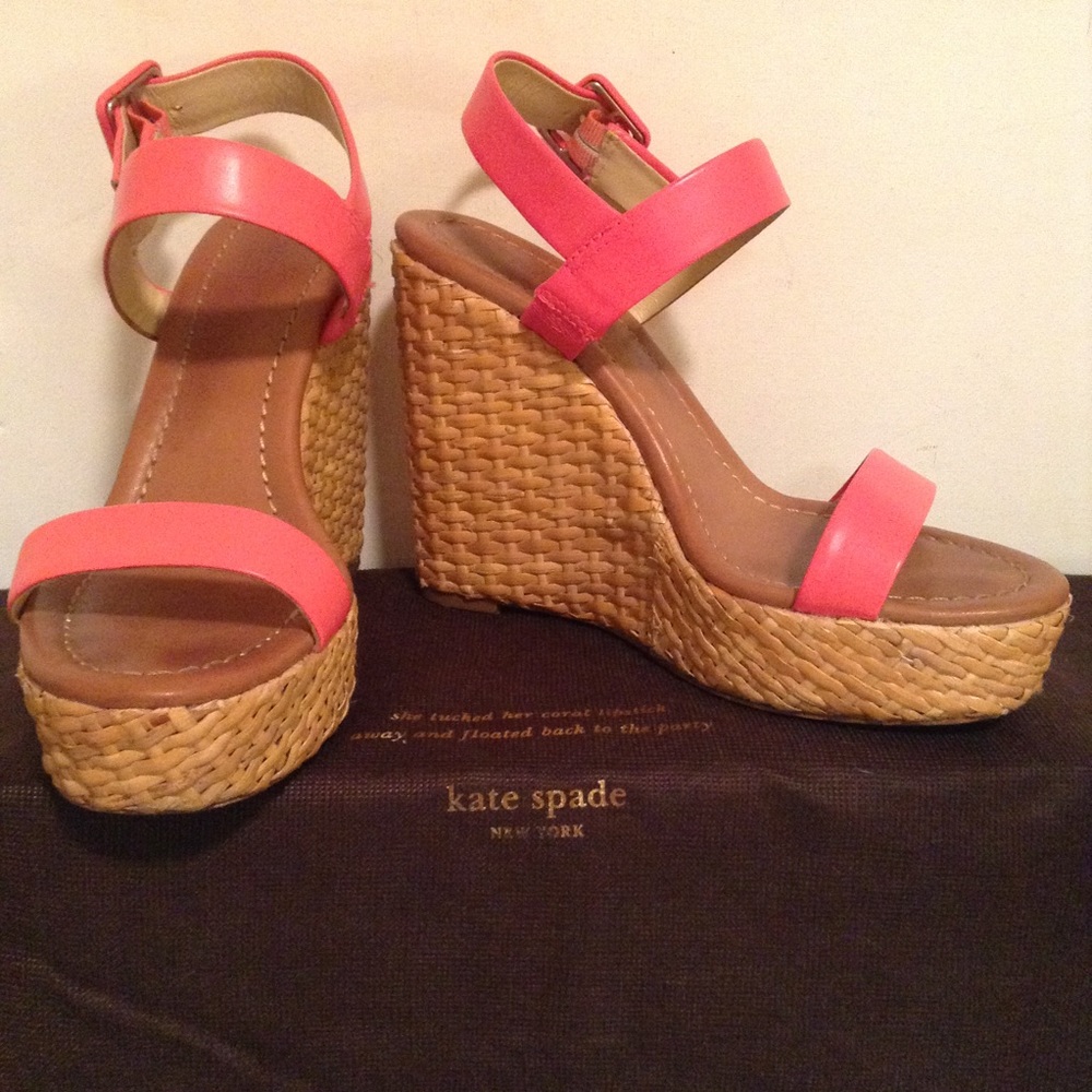 Kate Spade Coral and Rattan Wedges